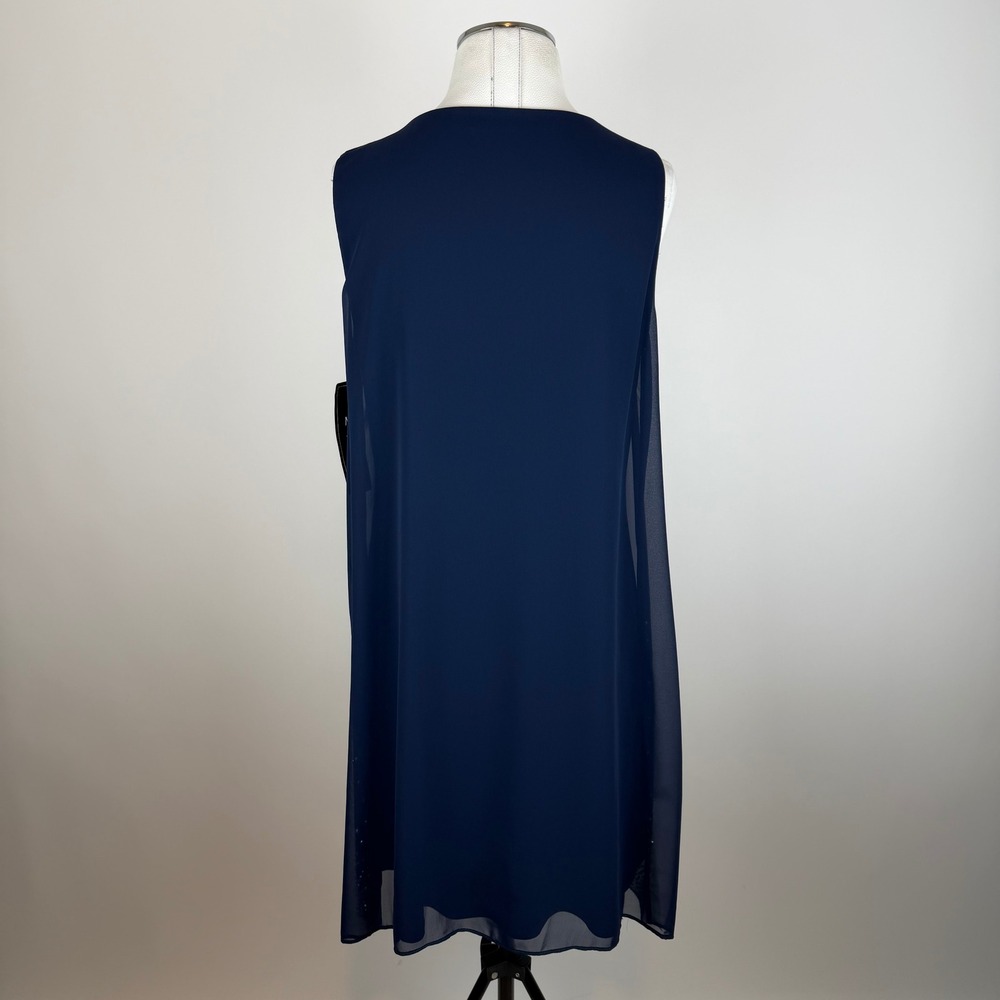 NWT MSK Navy Sleeveless Rhinestone Pearl Embellished Shift Dress Womens Sz Large - Picture 7 of 11